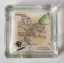 Vintage Cendrier Carte " Les Routes du Champagne " Charbonneaux Reims Epernay