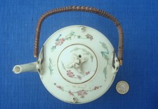 V71 Théière Chine ancien Porcelaine Emaillée Chinese Tea Pot Signé Décor Oiseau