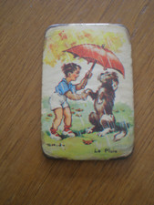 rare ancien tetit miroir de poche avec dessin type G. BOURET  années 50-60 métal