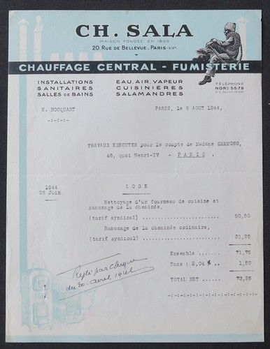 Facture paris 1944 chauffage - 1944,