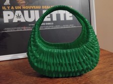 JOUET ANCIEN RARE PETIT PANIER VINTAGE EN PLASTIQUE VERT IMITATION ROTIN