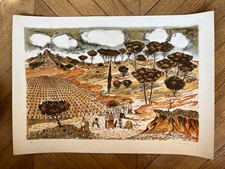 Max SAVY - original Lithograph signed numered French folk naive art 1975