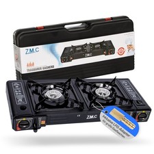 ZMC Cuisinière de Camping 2 à Flamme Extérieur à Gaz Plaque Gril + Cartouches