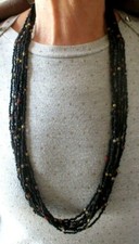Grand Collier multi rangs chaines noires multicolores bijou vintage hippies 3542