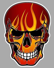 TETE DE MORT FLAMMES FLAMMING HOT ROD BIKER AUTOCOLLANT STICKER  SA160