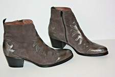 MURATTI Bottines Boots Tout Cuir Brodé Gris Foncé Motifs T 41 TBE