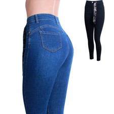 Jeans Skinny Femme Taille Haute Pantalon Push Up Slim Fit Bandes Stretch
