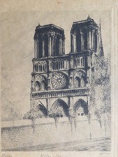 DAVANZO (1896-?) RARE GRAVURE POINTE SECHE ORIGINALE NOTRE DAME PARIS 1920
