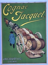 CARTON PUBLICITAIRE CHARRIOT AUX TONNEAUX COGNAC JACQUET BARREL TROLLEY COGNAC