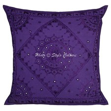 Housse de coussin violette brodée gitane bohème tribal ethnique hippie oreiller