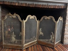 pare-feu cheminée ancien en laiton