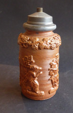 pot à tabac en grès de Beauvaisis et etain à décor zoomorphe  début XXème h 17cm