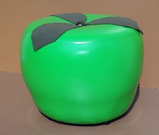 Pouf POMME VERTE vintage skaï déco salon ancien pouffe GREEN APPLE
