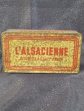 RARE BOÎTE  PUBLICITAIRE ANCIENNE L'ALSACIENNE, BISCUITS,TÔLE LITHOGRAPHIÉE/ALSA