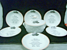 ?? SERVICE A MOULES MARINIÈRES PORCELAINE D'ART APILCO POT COUVERT 6 ASSIETTES