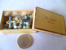CHAPELET ANCIEN GRAINS EN NACRE CHRIST EN LAITON ÉMAILLÉ BLEU BOITE D'ORIGINE
