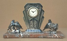 Ancienne pendule ORFEVRERIE DILECTA art déco OISEAUX sur marbre FONCTIONNE