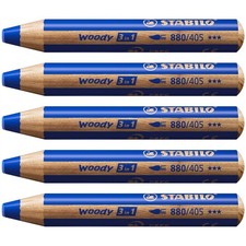 [880/405-5] STABILO Lot de 5 Crayons WOODY 3 en 1 Extra large Bleu Outremer