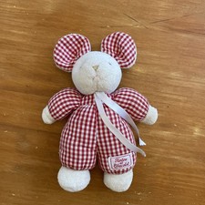 peluche Doudou souris tartine et chocolat Beige Vichy Blanc Et Rouge Noeud Satin