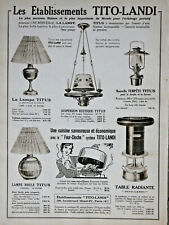 PUBLICITÉ PRESSE 1932 TITO LANDI LAMPE TITUS SUSPENSION TEMPÊTE LAMPE BOULE FOUR