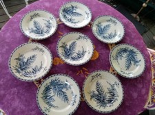 8 Assiettes Plates Terre de Fer Porcelaine Opaque de Gien Modèle Fougères 22,5cm