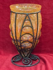 Vase Art Déco Pâte De Verre Fer Forge 1930 Lorrain Daum
