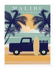 Affiche ancienne Malibu Surf