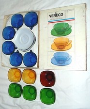ensemble vereco bleu 6 tasses + soucoupes + 6 bols multicolores