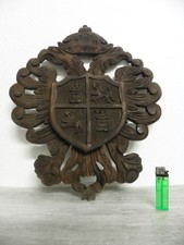 Coat of Arms Wall Decor Eagle Crown Castle Lion armoirie Carved Wood vintage