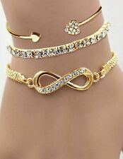 3x Bracelet Infini Femme Lot Bijoux Fin Doré Or Jaune Chaine Jonc Strass