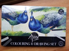 Boîte de crayons de couleurs pastels gomme estompe taille crayon 39 pièces neuf