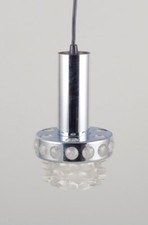 Raak, Holland. Suspension de plafond en métal chromé et verre d'art transpare...