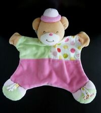 *. DOUDOU PLAT TAKINOU OURS ROSE VERT BLANC POIS CHAPEAU ROND EXCELLENT ETAT 