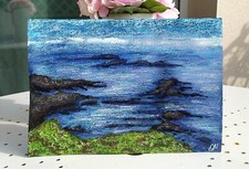 Aquarelle/ Pastel à l'huile "La lueur de la mer", paysage marin