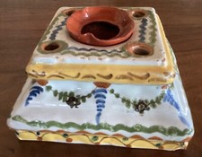 Ancien encrier faïence XVIII-XIXème à identifier Rouen Nevers ? Superbe état
