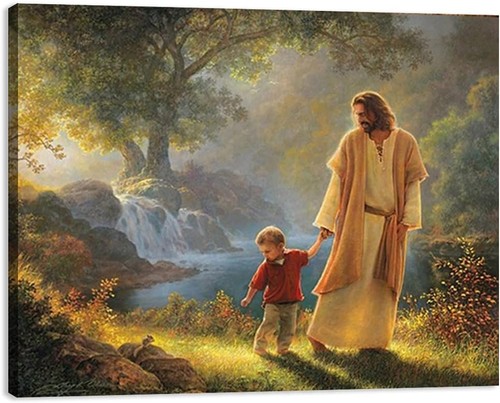 Tableau jésus tenant main - tenant,