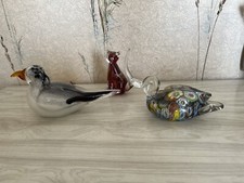 Lot Figurine canard Chat Mouette en verre soufflé coloré Or Murano XXème