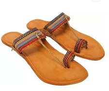 Femmes Kolhapuri Cuir Souple Chappal Plats ST26 Indien Ethnique Boho Taille US