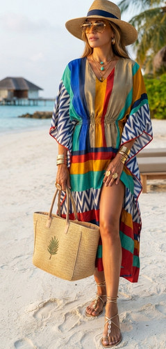 Multicolor striped boho kaftan - boho,