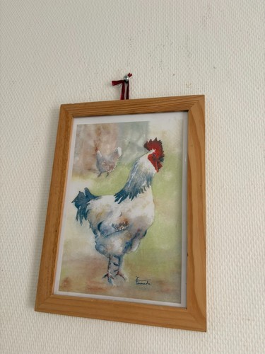 Aquarelle coq poule basse cour - aquarelle,