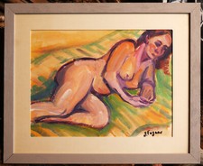 tableau de Gérard Fagard (1938-2021): nu féminin allongé