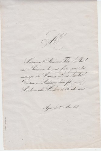 1867 faire part - mariage, louis