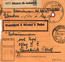 Deutsches Reich WWII Feldpost 1944 carte colis Eilendorf Aix-la-Chapelle PK19