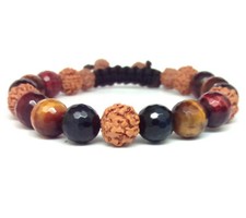 Bracelet 3 Oeil De Tigre Faucon Taureau Faceté Rudraksha Protection Homme Femme 