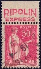 Bande pub peinture RIPOLIN - Publicitimbre oblitéré Paix n°283 au type 2A