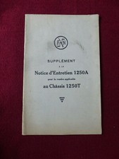 livret : supplément notice entretien automobile FN 1250  A / chassis 1250 T