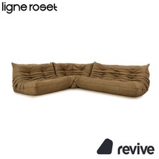 Ligne Roset Togo Canapé D'Angle En Cuir Végétalien Vert Olive Khaki Neuf