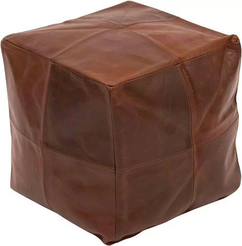 Square leather pouf moroccan - leather,