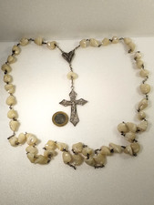 Enorme chapelet ancien argent massif filigrane grosses perles nacre 67 cm 150gr