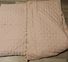 Couverture réversible rose poudré gris entourage pompons 200 x 200 cm (GLS)